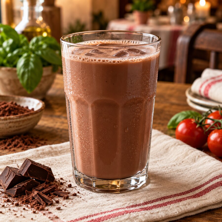 Cold glass of chocolate milk