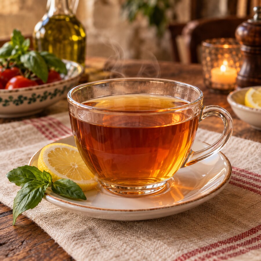 Hot tea with lemon