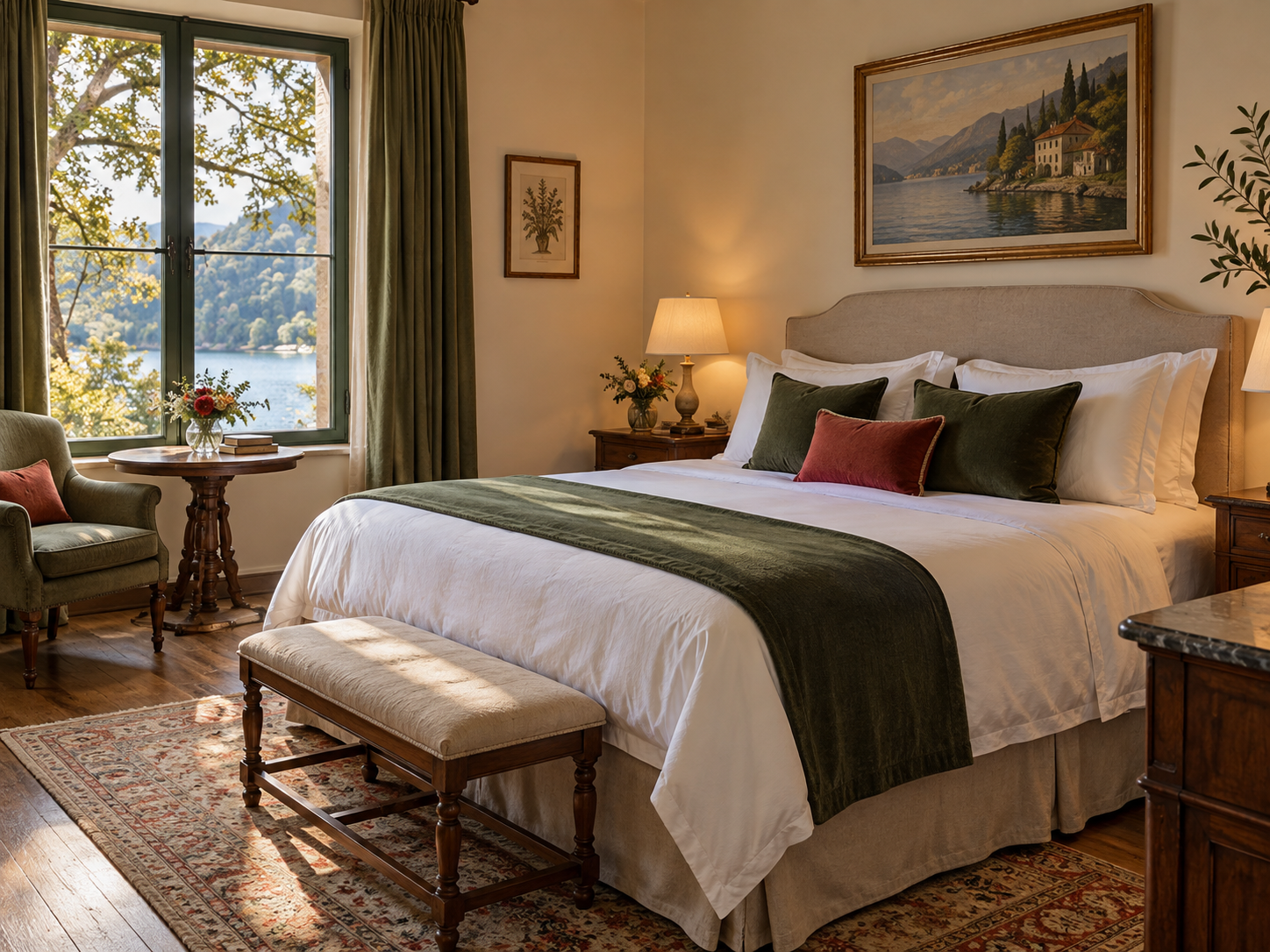 Cozy guest room overlooking the lake
